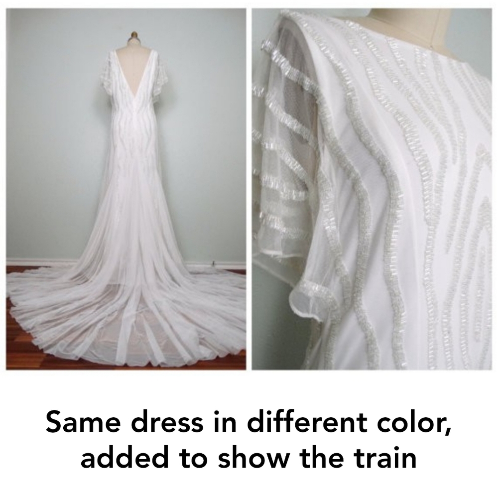 HOLD 👗 Adrianna Papell Beaded Love Story Wedding Gown Ivory Size 8 NWT Train - Picture 4 of 12